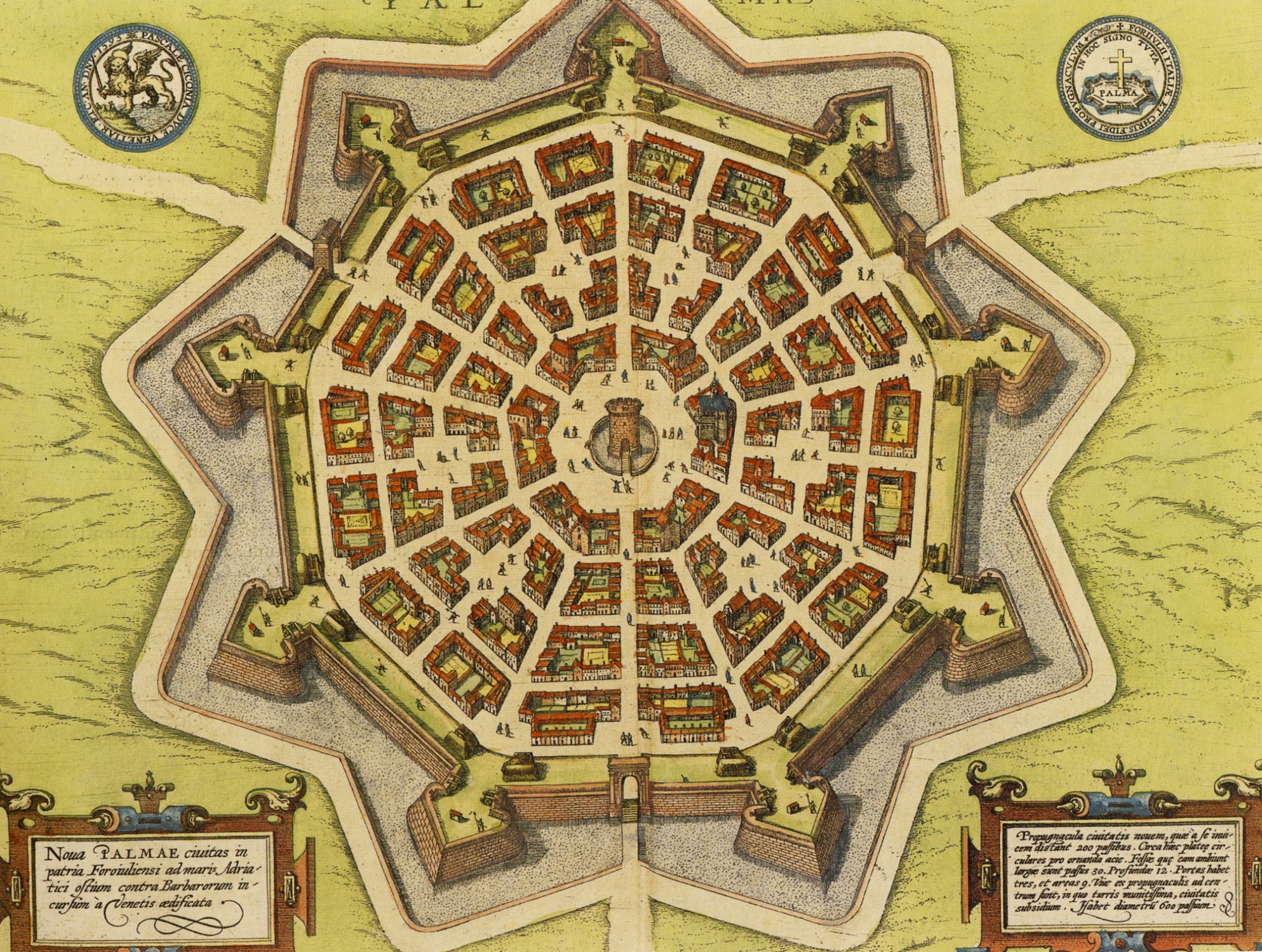 Palmanova als Idealstadt in Sternform nach Georg Braun und Frans Hogenberg