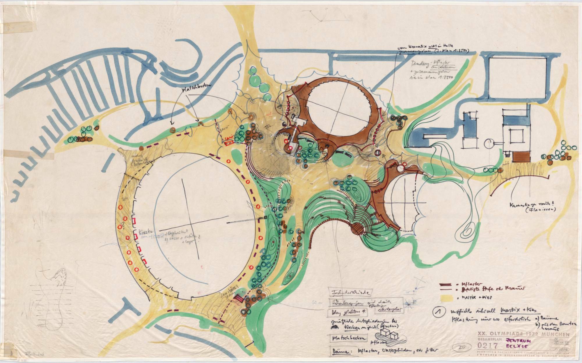 Behnisch &amp; Partner, Olympische Anlagen, Zeichnung: Carlo Weber, 1969